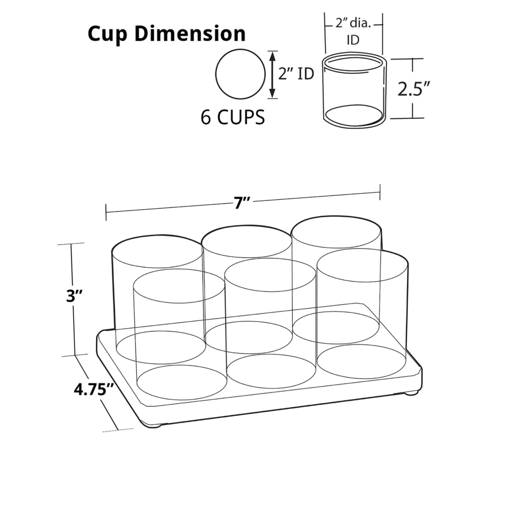 Azar Displays Acrylic Deluxe 6-Cup Holder, 3inH x 7inW x 4-3/4inD, Clear