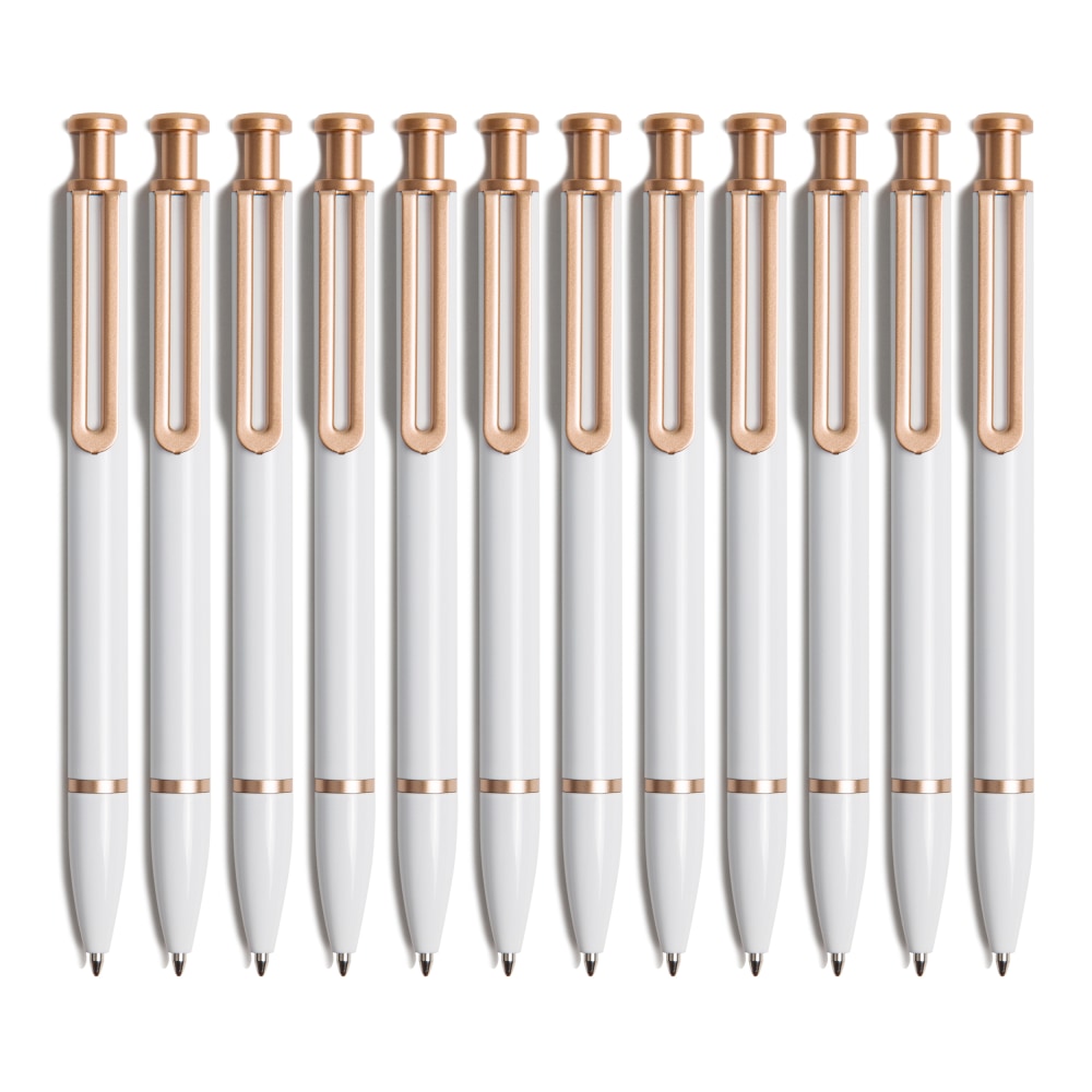 U Brands The Monterey Ballpoint Pens, 1.0 mm, White/Rose Gold Barrel, Black Ink, Pack Of 12