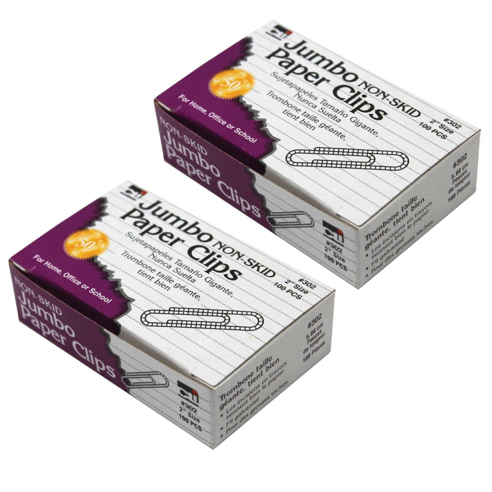 Charles Leonard Jumbo Non-Skid Paper Clips, 100 Clips Per Box, Pack Of 20 Boxes, 2in, Silver, 2,000