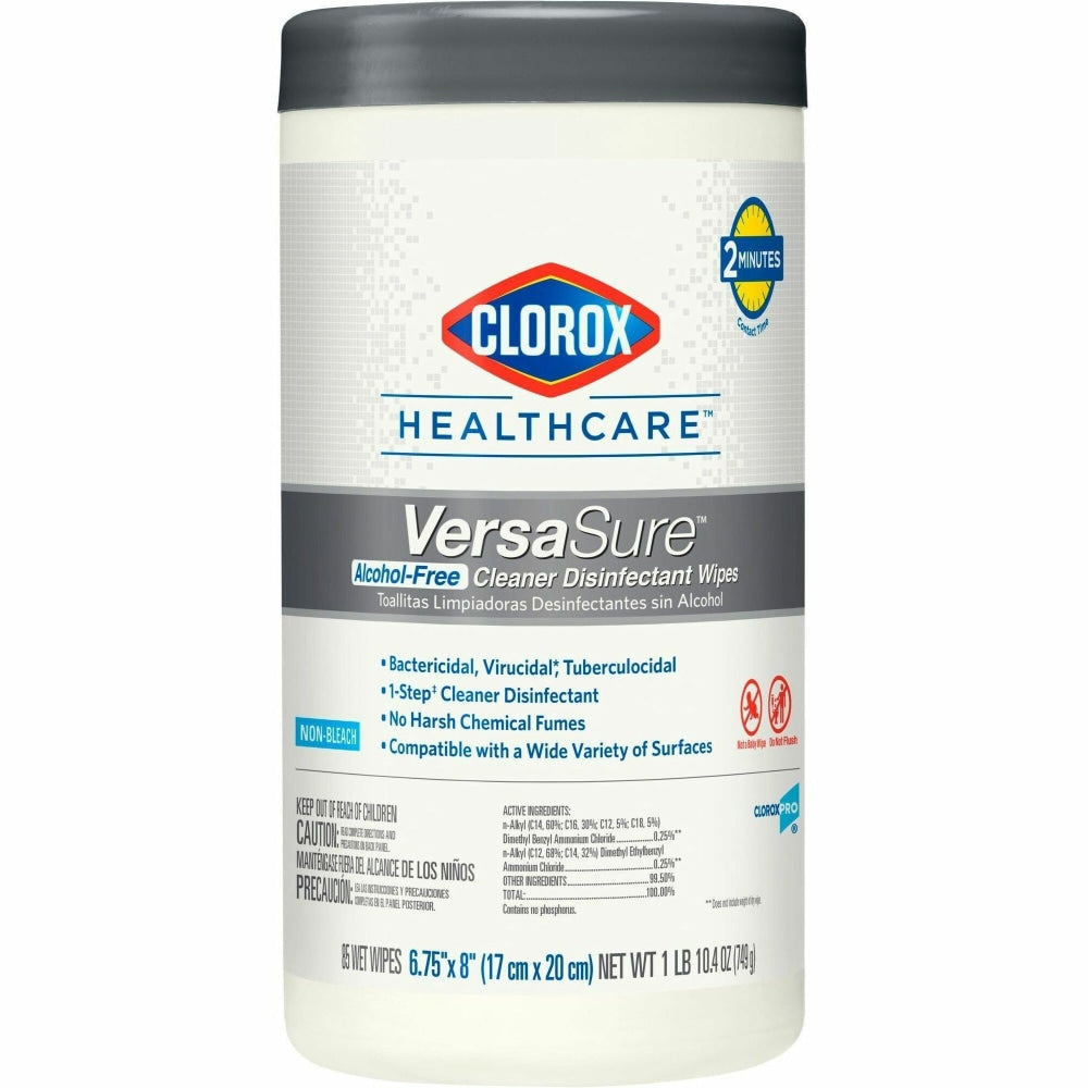 Clorox Healthcare VersaSure Cleaner Disinfectant Wipes - Wipe - 6.75in Width x 8in Length - 85 / Canister - 450 / Pallet - White