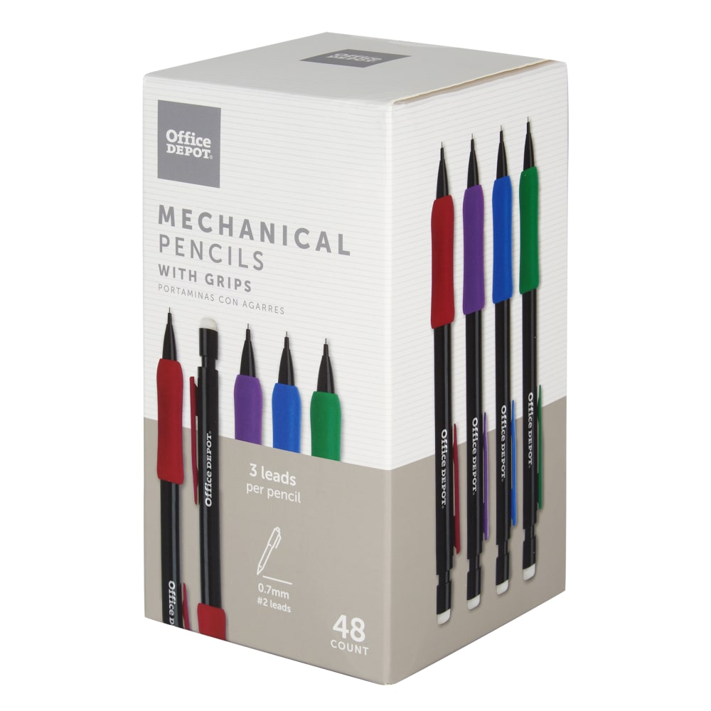 Office Depot Brand Mechanical Pencils With Comfort Grip, 0.7 mm, Black Barrel, Pack Of 48 Pencils