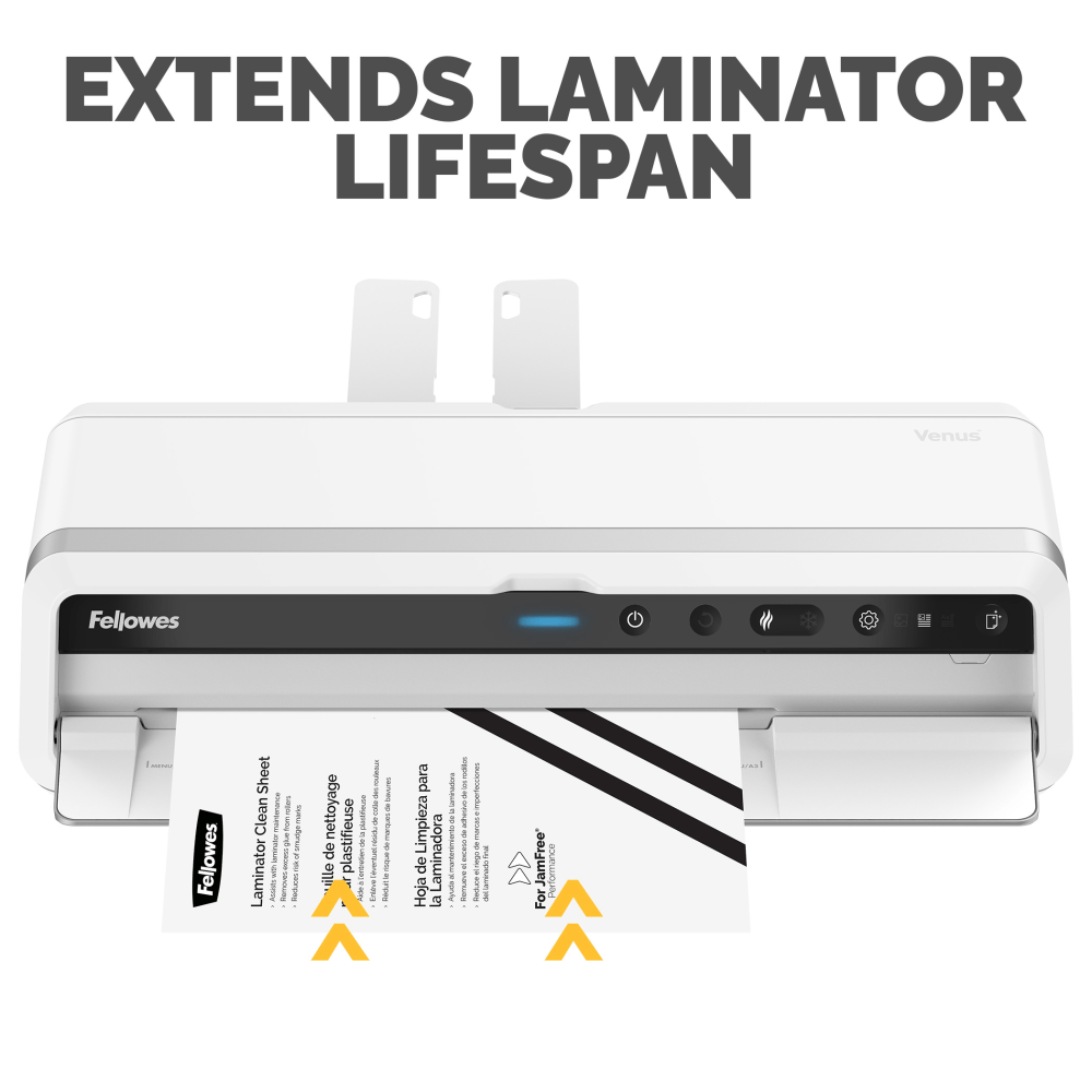 Fellowes FEL5320603 Laminator Cleaning Sheets, 11inH x 8-1/2inW, Pack Of 10 Sheets