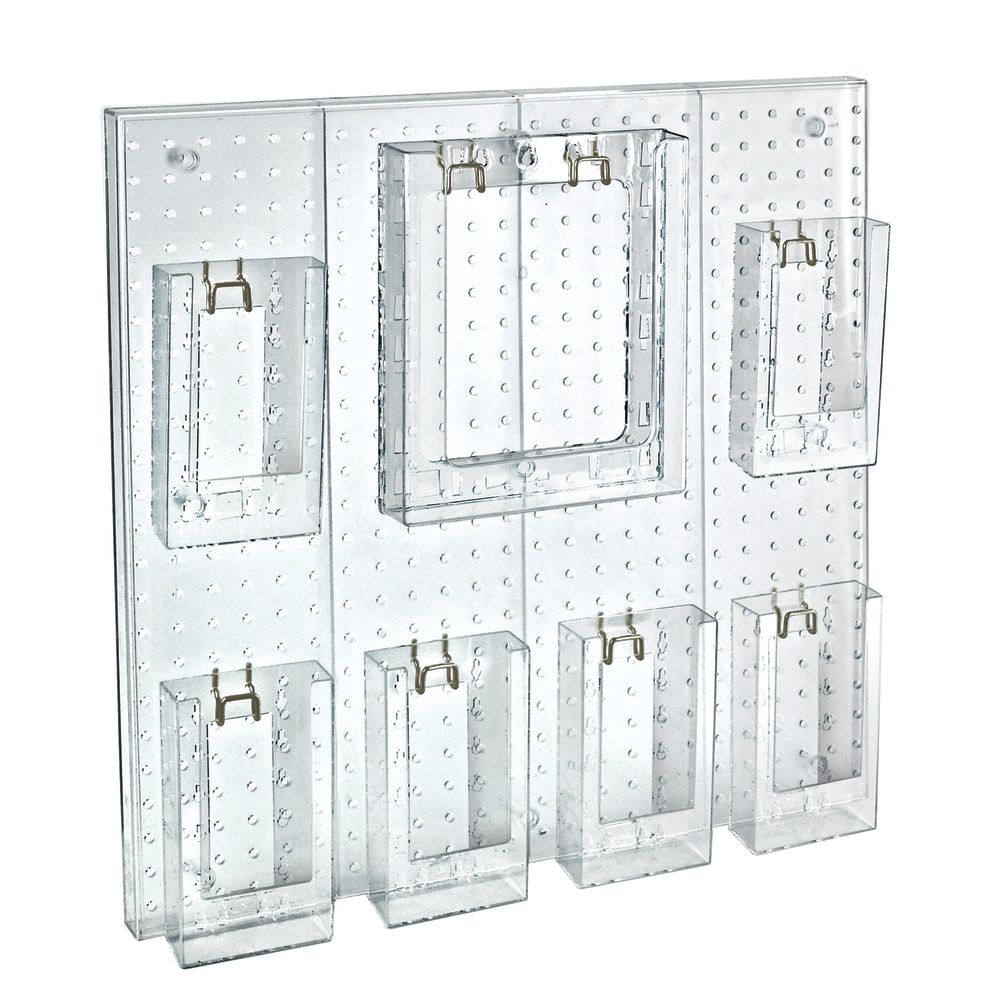 Azar Displays 7-Pocket Acrylic Multi-Tier Pegboard Wall Brochure Holder, 24inH x 24inW x 7/8inD, Clear