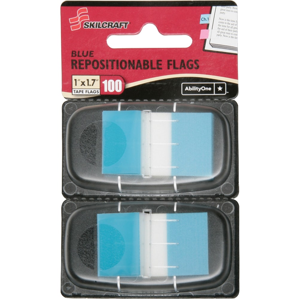 SKILCRAFT Self-Stick Rectangular Flags, 1in x 1 3/4in, Blue, 50 Flags Per Dispenser, Pack Of 2 (AbilityOne 7510-01-621-1307)