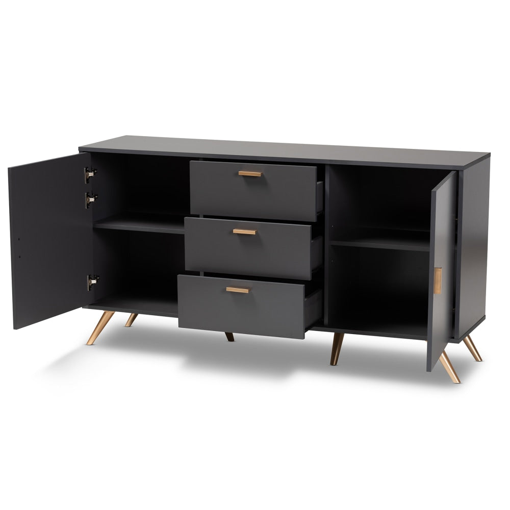 Baxton Studio Kelson 59inW 2-Door Sideboard Buffet, Dark Gray/Gold