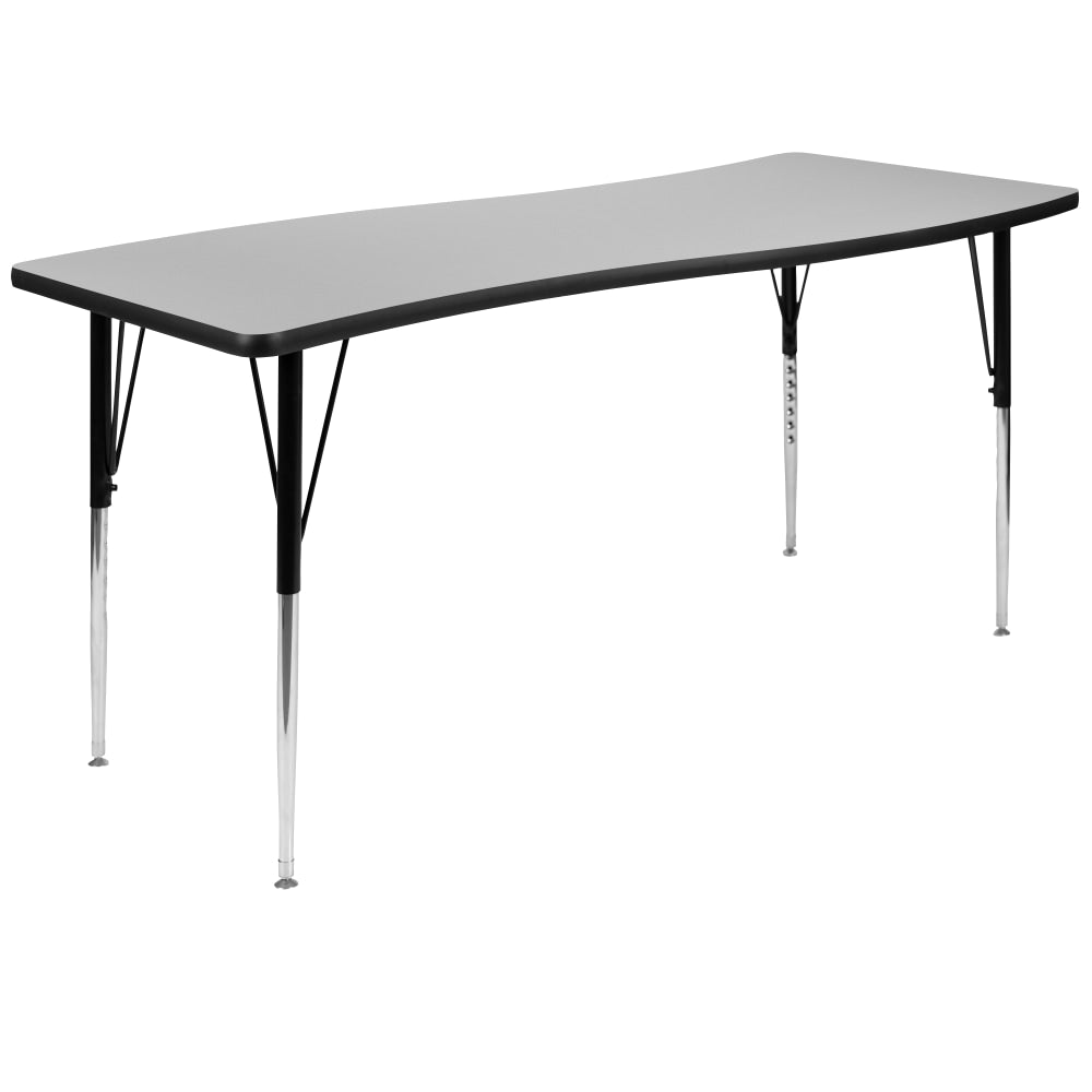 Flash Furniture Rectangle Wave Flexible Collaborative Thermal Laminate Activity Table With Standard Height Adjustable Legs, 30-1/4inH x 26inW x 60inD, Gray