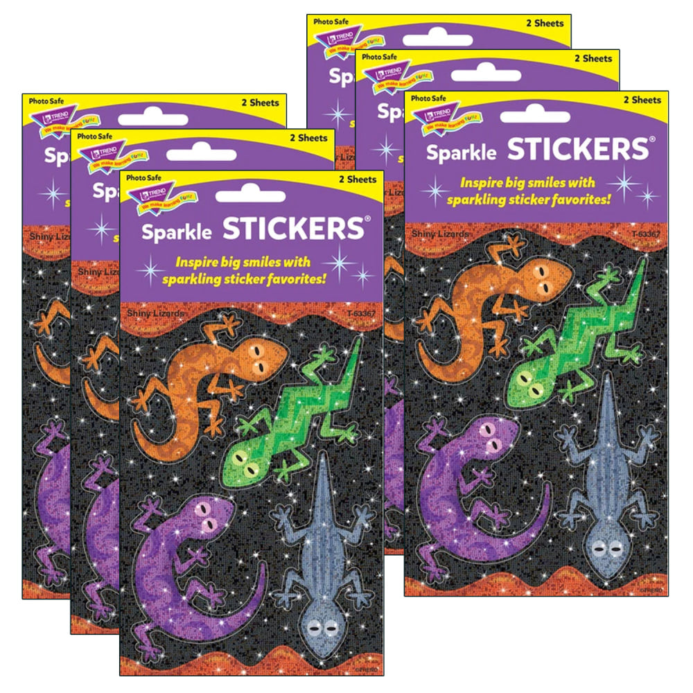 Trend Sparkle Stickers, Shiny Lizards, 8 Stickers Per Pack, Set Of 6 Packs