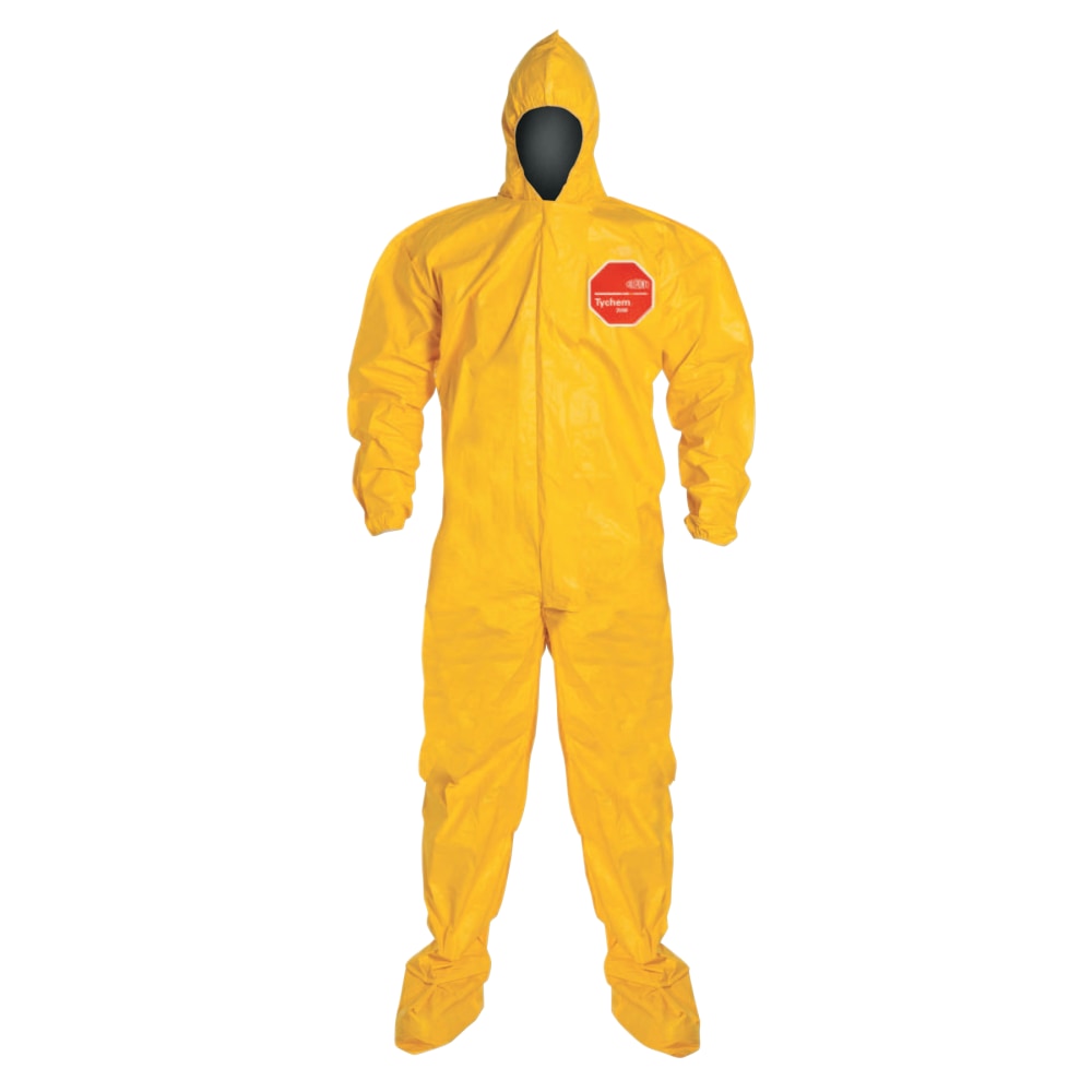 DuPont Tychem 2000 Tyvek Coveralls With Attached Hood And Socks, 3XL, Yellow, Pack Of 12