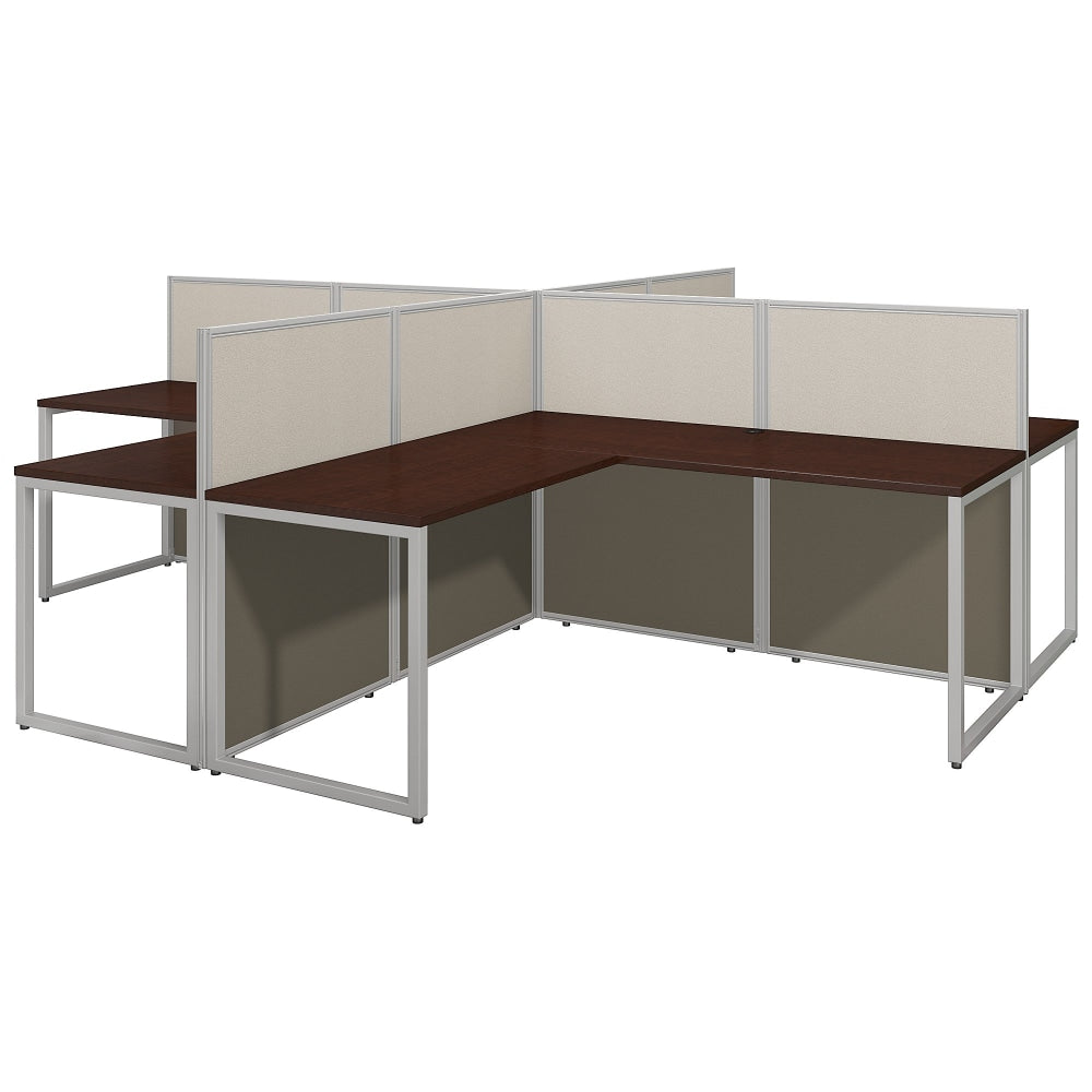 Bush Business Furniture Easy Office 60inW 4-Person L-Shaped Cubicle Desk Workstation With 45inH Panels, Mocha Cherry/Silver Gray, Standard Delivery