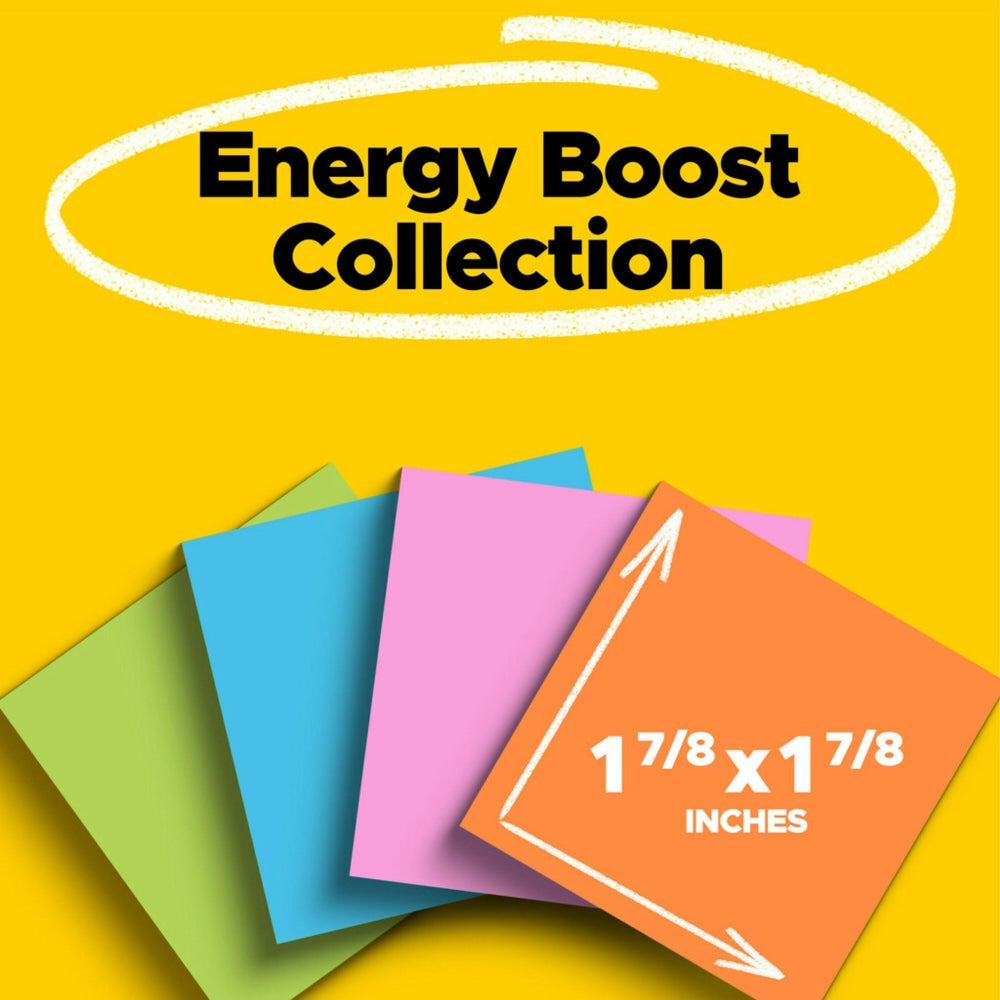 Post-it Super Sticky Notes, 1-7/8 in x 1-7/8 in, 18 Pads, 90 Sheets/Pad, 2x the Sticking Power, Energy Boost Collection