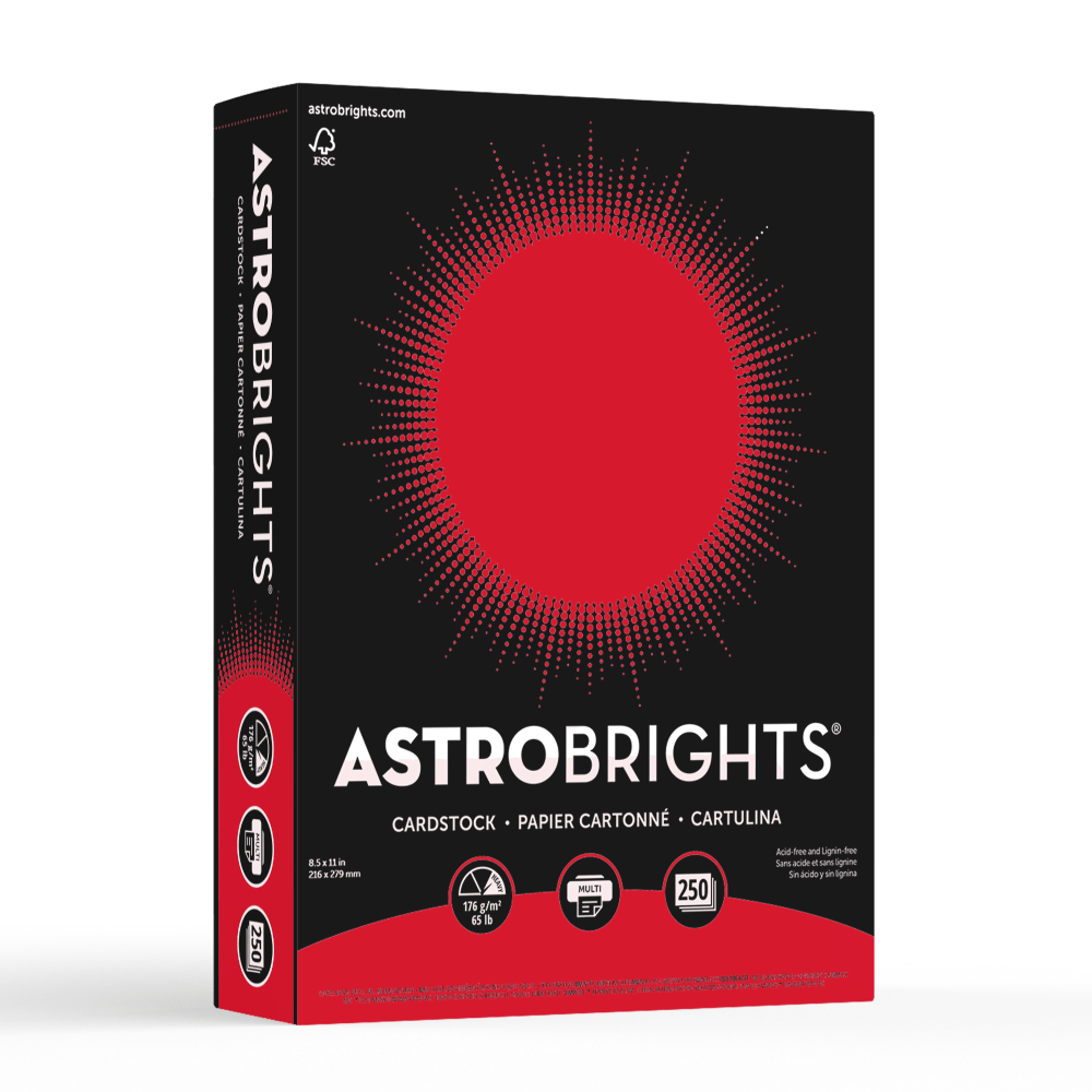 Astrobrights Color Card Stock, Re-Entry Red, Letter (8.5in x 11in), 65 Lb, Pack Of 250