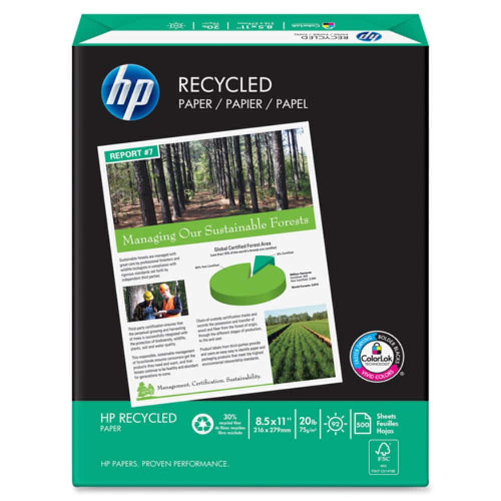 HP Multi-Use Printer & Copy Paper, White, Letter (8.5in x 11in), 5000 Sheets Per Case, 20 Lb, 92 Brightness, 30% Recycled, Case Of 10 Reams