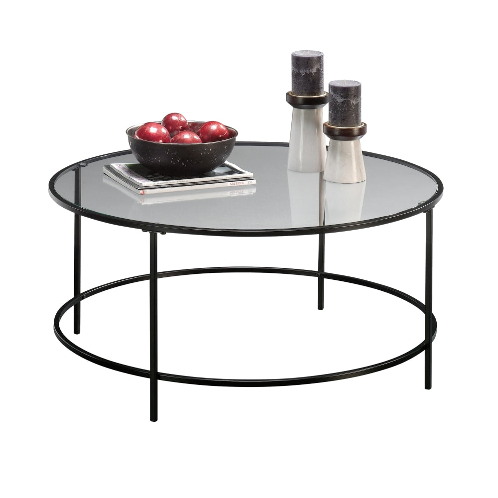 Sauder Harvey Park Round Coffee Table, 16-1/2inH x 36inW x 36inD, Black/Clear