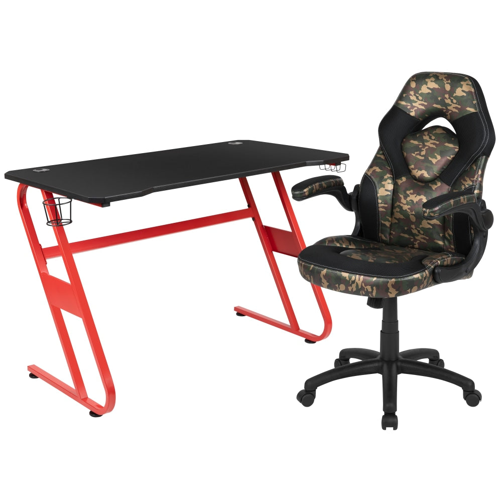 Flash Furniture Gaming Desk And Racing Chair Set With Cup Holder And Headphone Hook, Camouflage