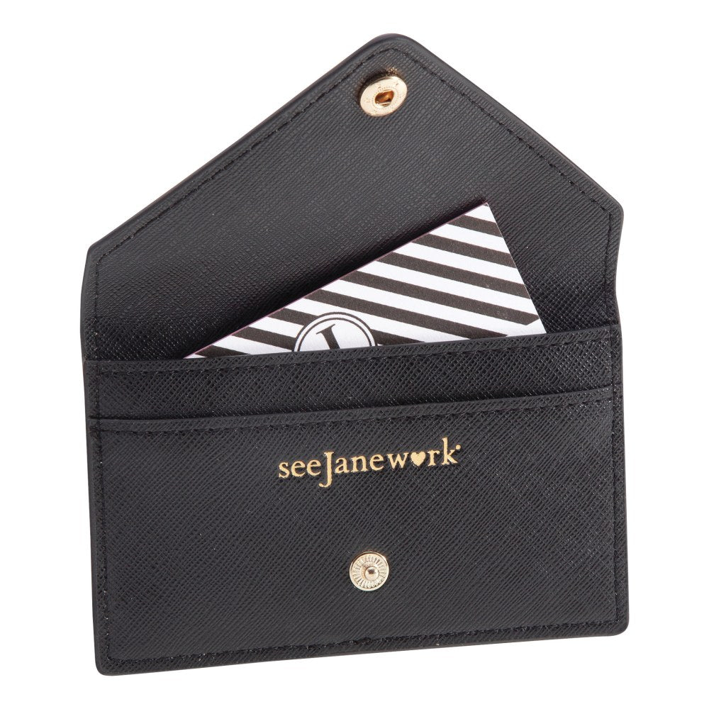 Realspace Faux Leather Business Card Holder, Black