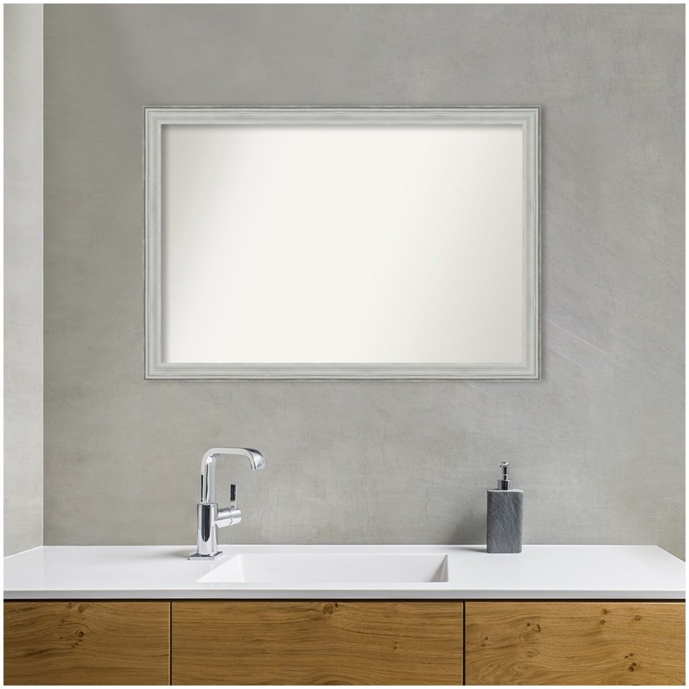 Amanti Art Non-Beveled Rectangle Framed Bathroom Wall Mirror, 27in x 39in, Bel Volto Silver