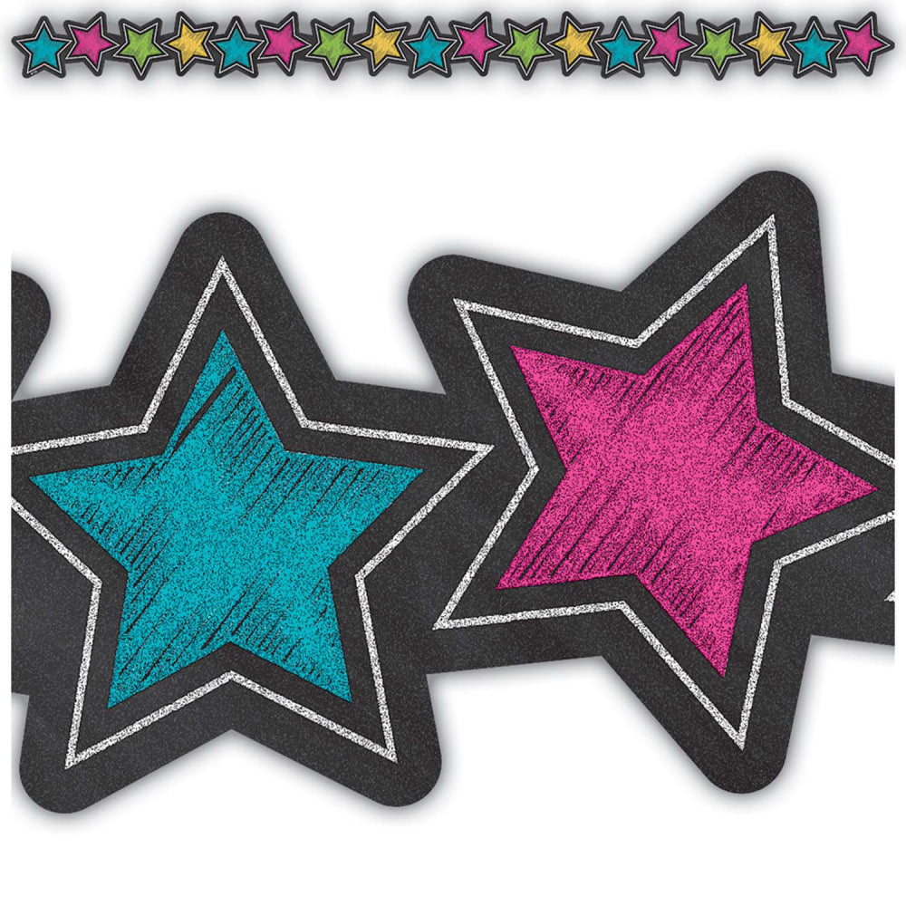 Teacher Created Resources Die-Cut Border Trim, Chalkboard Brights Stars, 35' Per Pack, Set Of 6 Packs