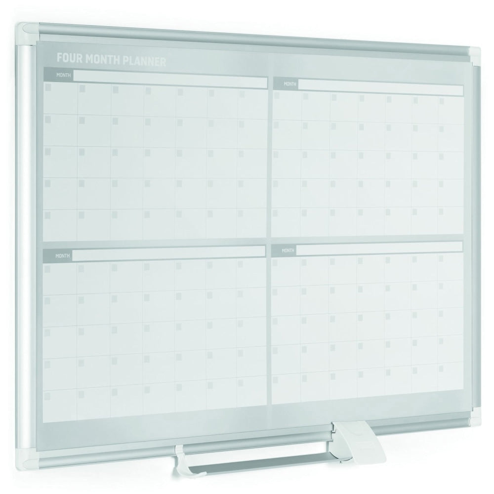 MasterVision 4-Month Magnetic Dry-Erase Planner - Monthly - 4 Month - Silver, White - Aluminum - 36in Height x 48in Width - Scratch Resistant, Ghost Resistant, Accessory Tray, Dry Erase Surface, Heavy Duty, Magnetic - 1 Each