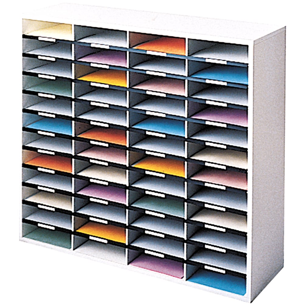 Fellowes Literature Organizer, 48 Compartments, 34 11/16inH x 38 1/4inW x 11 7/8inD, Dove Gray