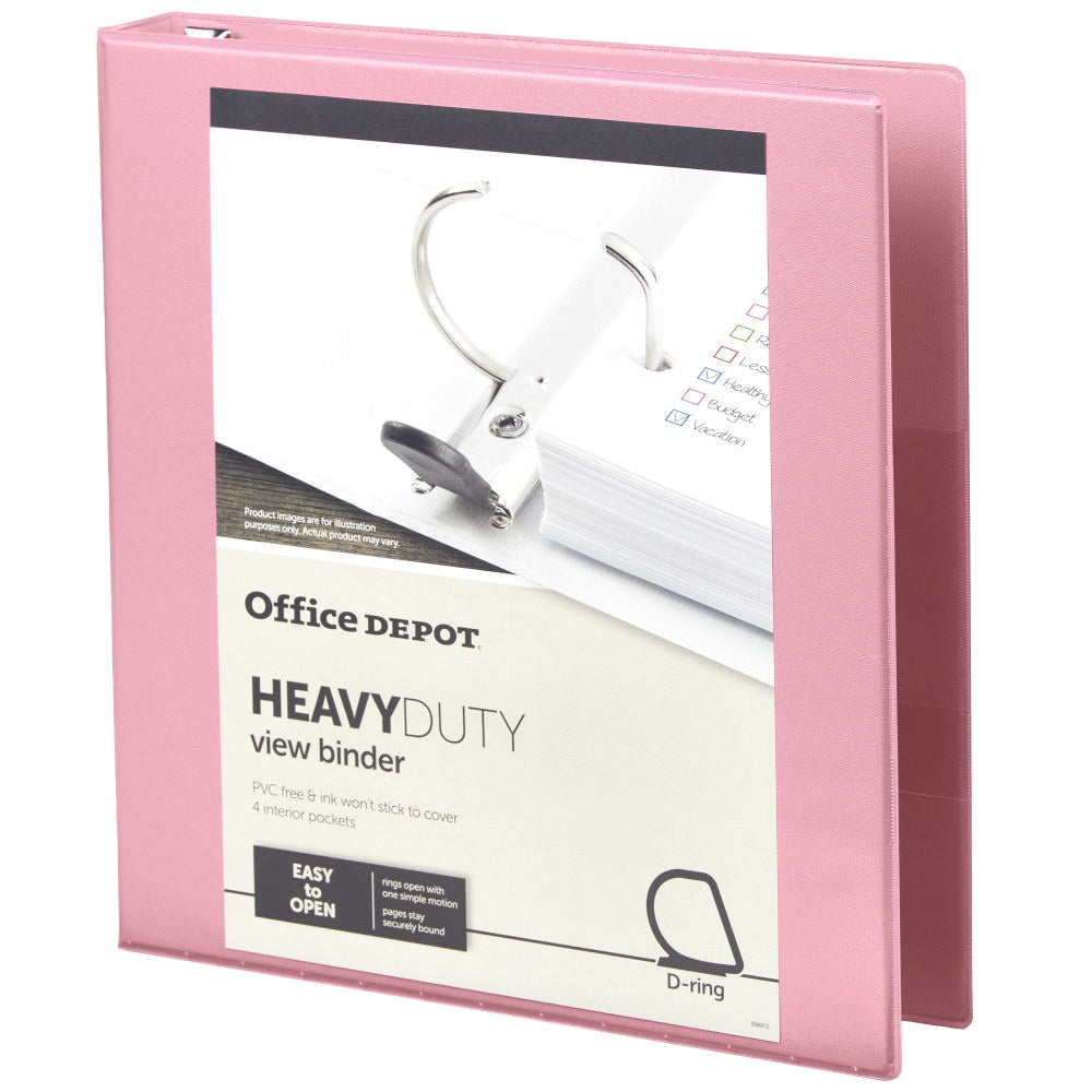 Office Depot Heavy-Duty View 3-Ring Binder, 1in D-Rings, Pink