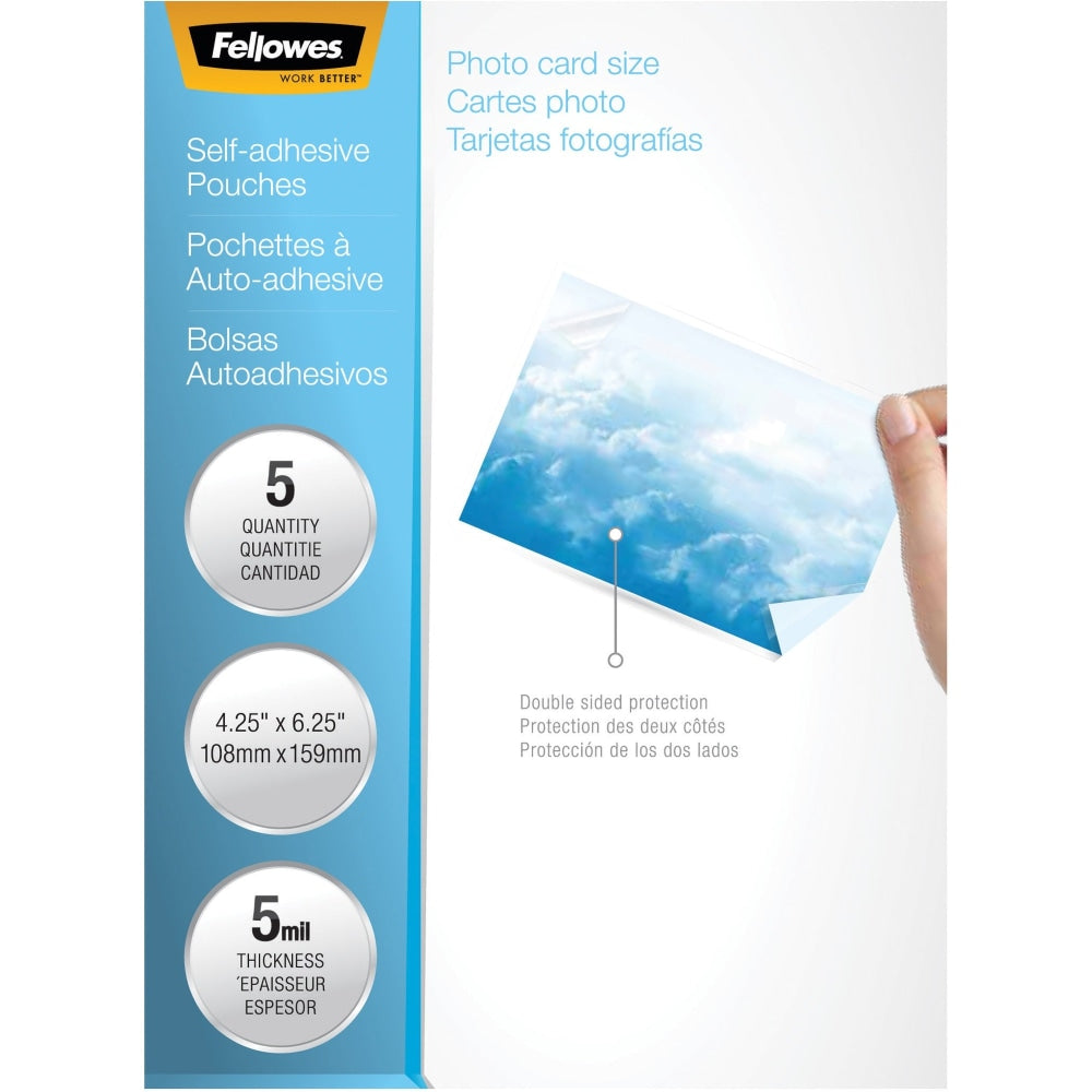 Fellowes Photo Self-Adhesive Pouches - 4.25 in x 6.26 in lamination pouches with adhesive back