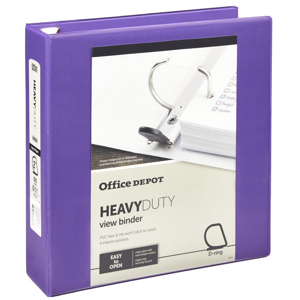 Office Depot Heavy-Duty View 3-Ring Binder, 2in D-Rings, Purple