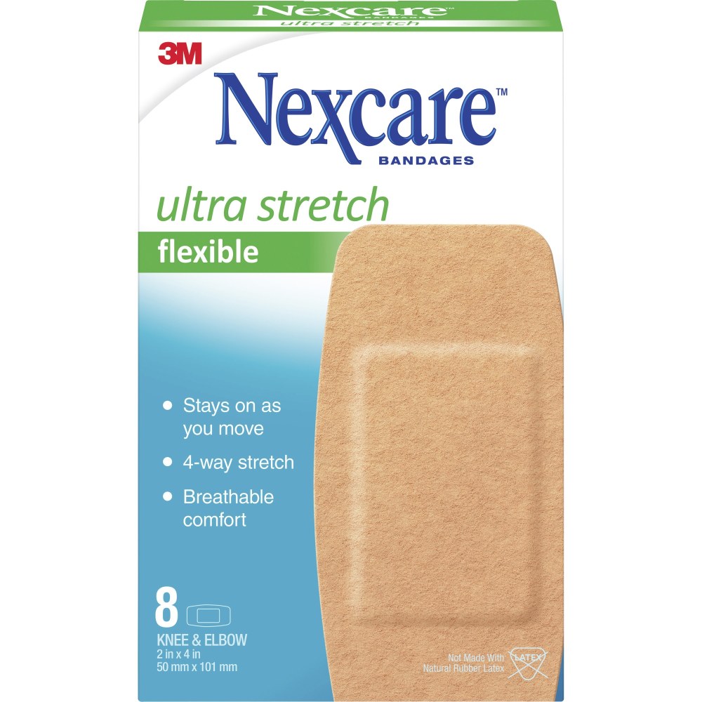 3M Nexcare Comfort Knee/Elbow Bandages, 1 7/8in x 4in, Pack Of 8