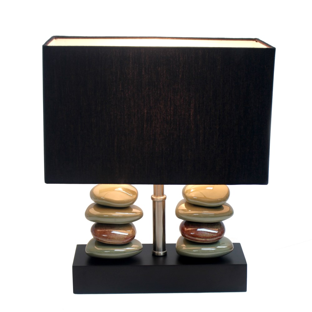 Elegant Designs Rectangular Dual Stacked Stone Ceramic Table Lamp, 14inH, Black Shade