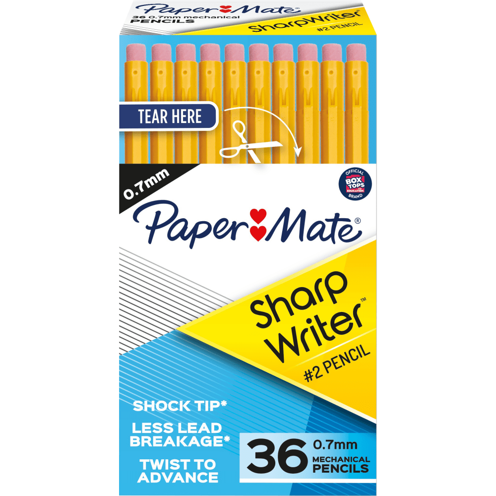 Paper Mate SharpWriter Mechanical Pencils, 0.7 mm, Yellow Barrel, Pack Of 36 Pencils