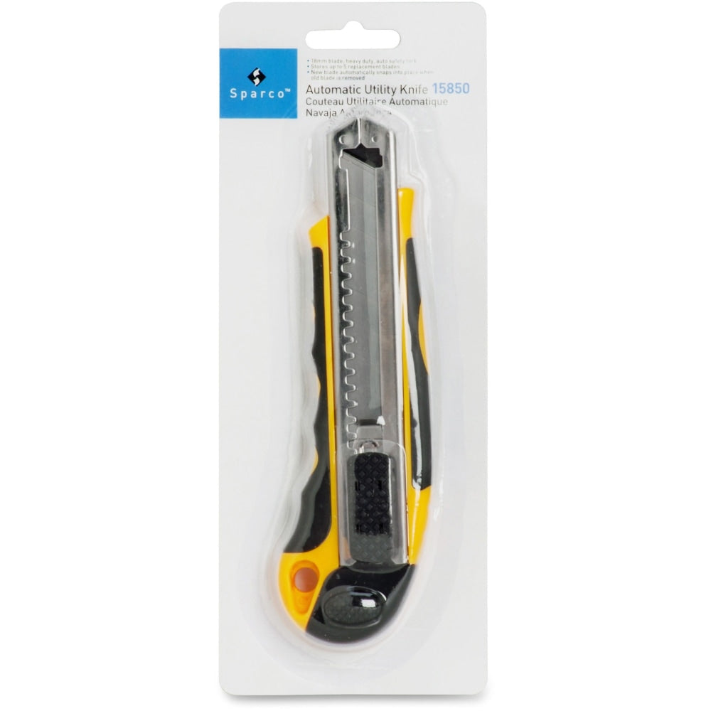 Sparco Automatic Utility Knife, Yellow/Black