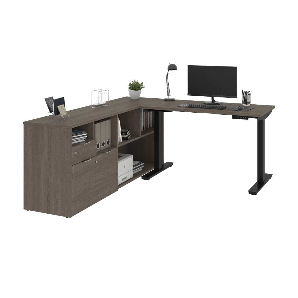 Bestar i3 Plus 72inW L-Shaped Standing Corner Desk, Bark Gray