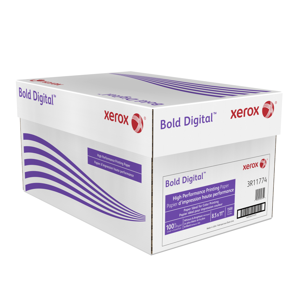 Xerox Bold Digital Printing Paper, Letter Size (8 1/2in x 11in), 100 (U.S.) Brightness, 100 Lb Cover (270 gsm), FSC Certified, 250 Sheets Per Ream, Case Of 6 Reams