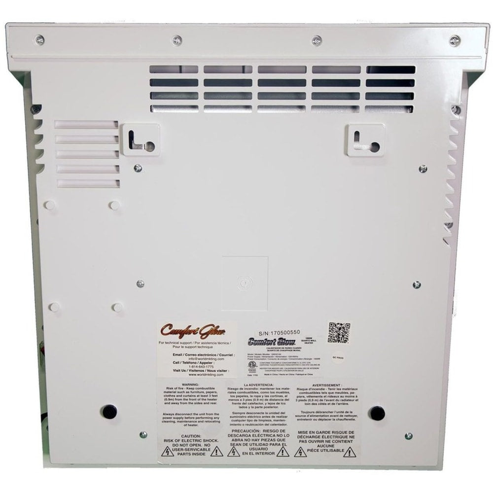 Comfort Glow QWH2100 Infrared Quartz Comfort Furnace - Quartz - Electric - Electric - 750 W to 1500.52 W - 2 x Heat Settings - 1000 Sq. ft. Coverage Area - 1500 W - 120 V AC - 12.50 A - Remote Control - Indoor - Wall Mount - Black, White