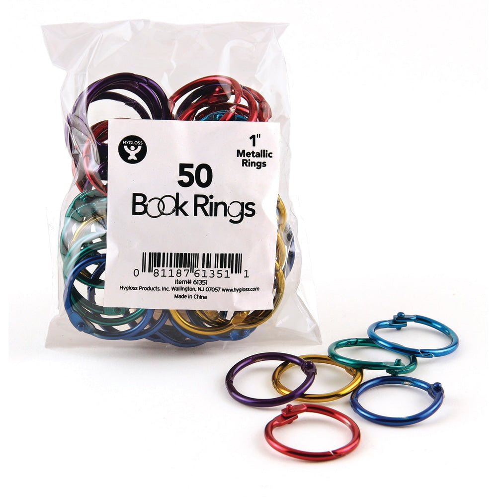 Hygloss Book Rings, 1in, Assorted Metallic Colors, 50 Rings Per Pack, Set Of 2 Packs