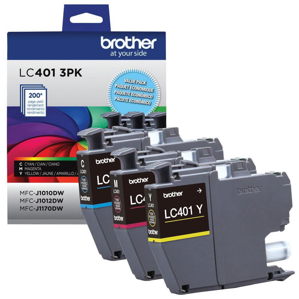 Brother LC4013 Cyan, Magenta, Yellow Ink Cartridges, Pack Of 3, LC4013PK