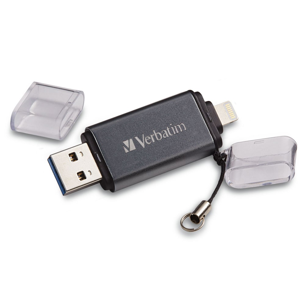 Verbatim 16GB Store "n Go Dual Flash Drive - 16 GB - USB 3.2 (Gen 1) Type A, Lightning - Graphite - Lifetime Warranty - 1 Each