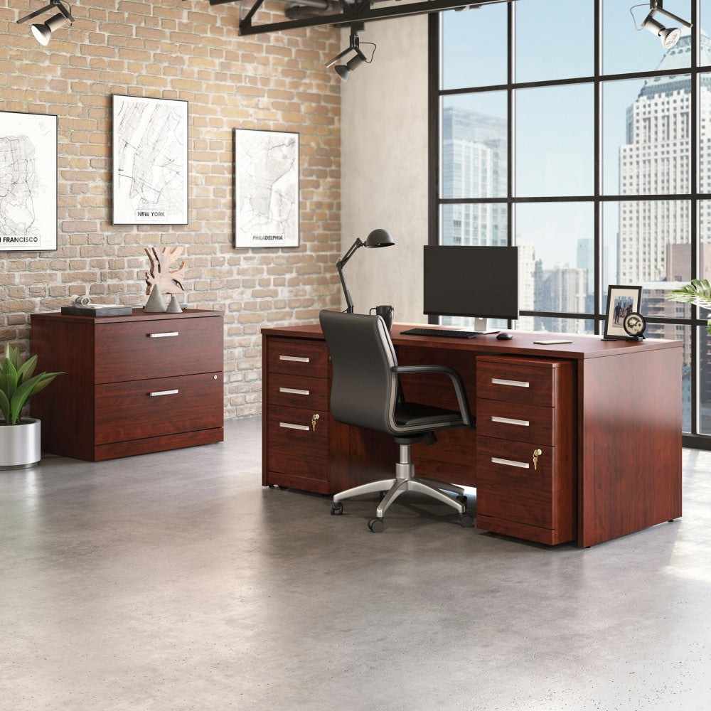 Sauder Affirm Collection Executive Desk With Two 3-Drawer Mobile Pedestal Files And Lateral File, 72inW x 30inD, Classic Cherry