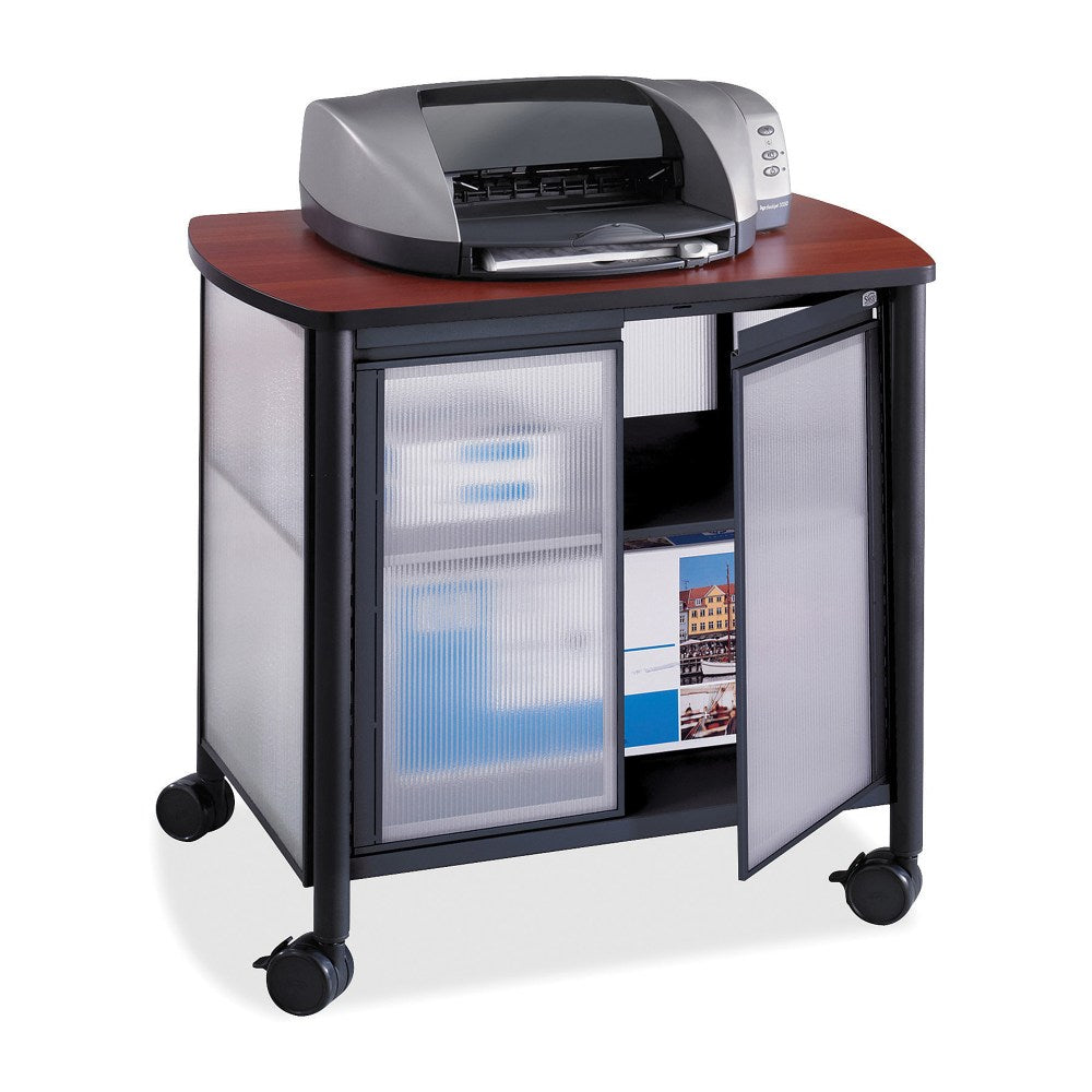 Safco Impromptu Machine Stand, Deluxe With Doors, 30 4/5inH x 34 4/5inW x 25 1/2inD, Cherry/Black