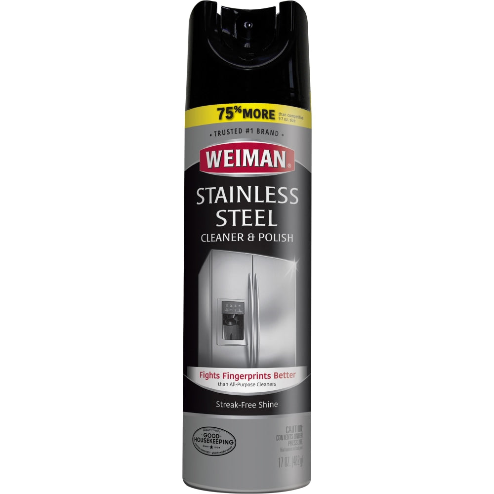 Weiman Products Stainless Steel Cleaner/Polish - Aerosol - 17 fl oz (0.5 quart) - Floral Scent - 6 / Carton - Clear