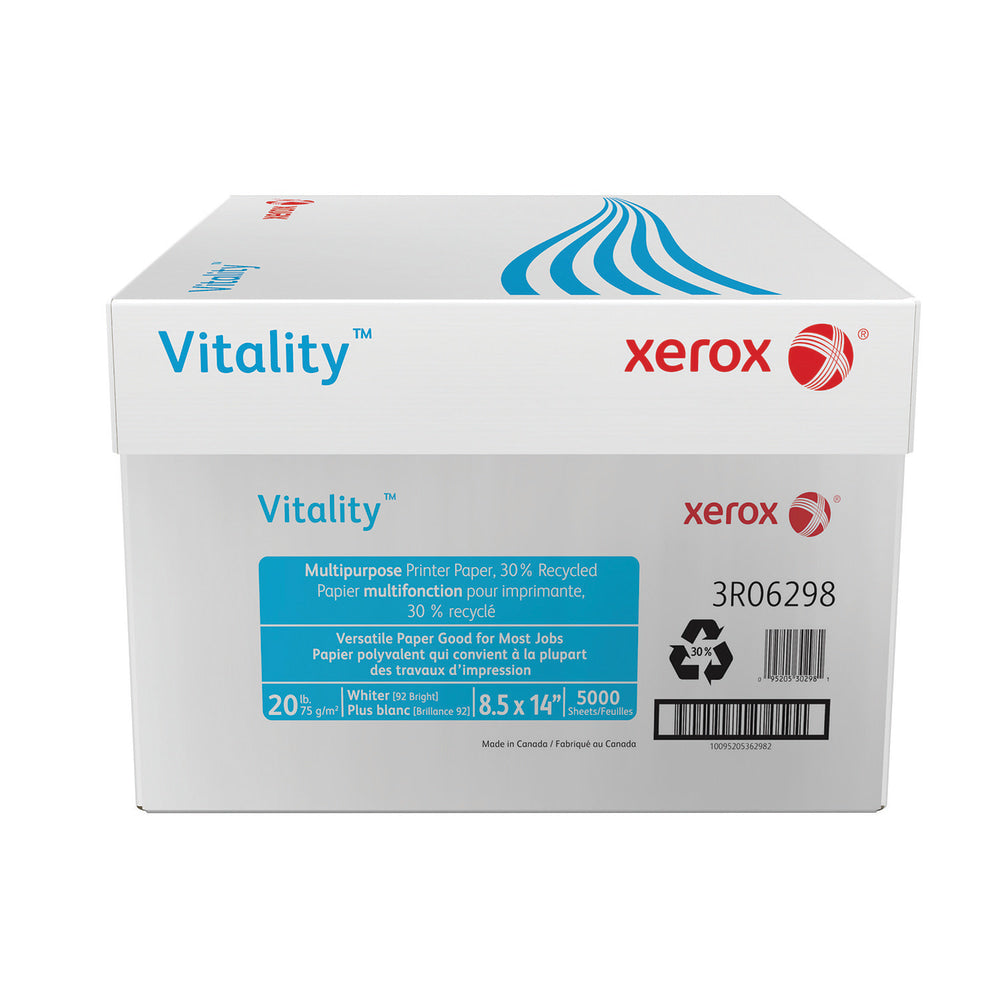 Xerox Vitality Multi-Use Printer & Copy Paper, White, Legal (8.5in x 14in), 5000 Sheets Per Case, 20 Lb, 92 Brightness, 30% Recycled, FSC Certified, Case Of 10 Reams