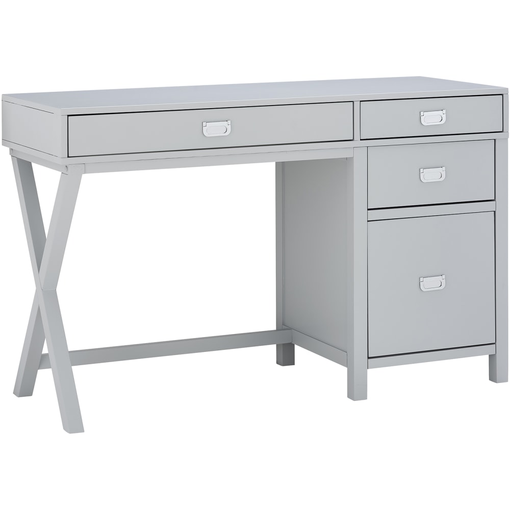 Linon Ari 48inW Home Office Writing Desk With Side Storage, Gray/Silver