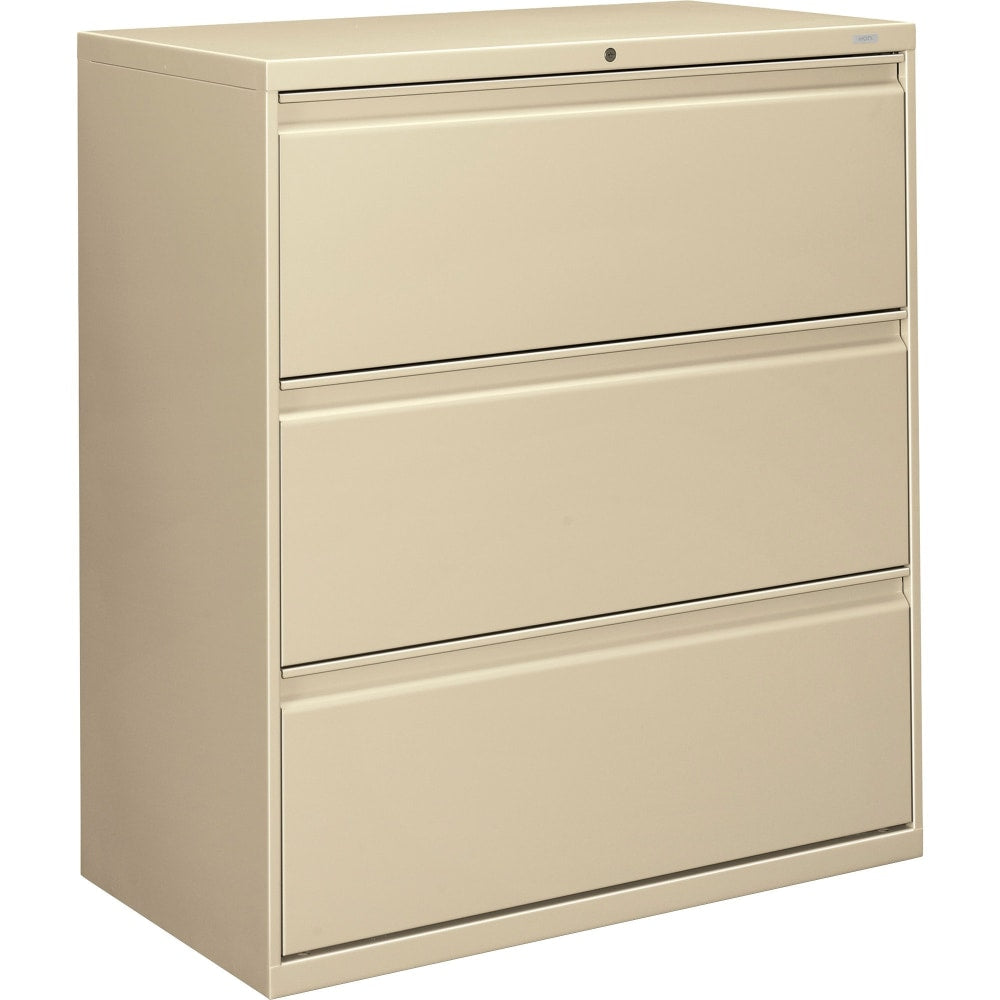 HON 800 36inW x 19-1/4inD Lateral 3-Drawer File Cabinet With Lock, Putty