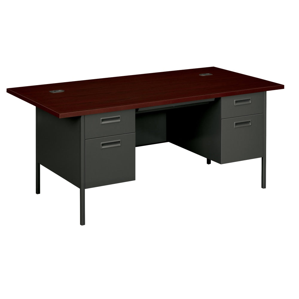 HON Metro Classic 72inW Double-Pedestal Computer Desk, Mahogany/Charcoal