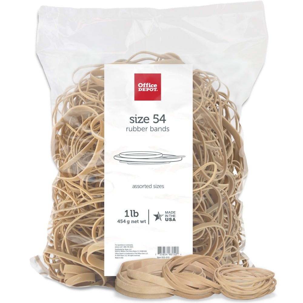 Office Depot Brand Rubber Bands, #54, Assorted Sizes, Crepe, 1-Lb Bag