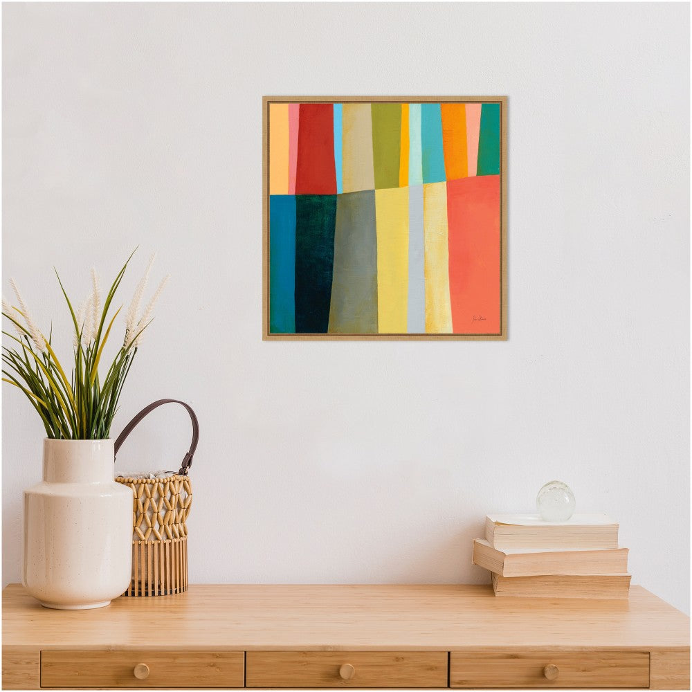 Amanti Art Stitched Together Block Abstract IV by Jane Davies Framed Canvas Wall Art Print, 16inH x 16inW, Maple