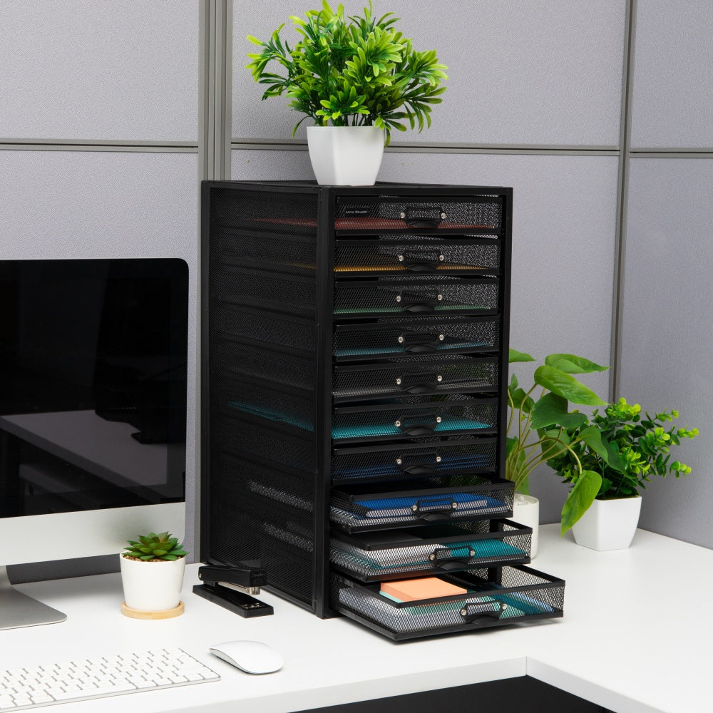 Mind Reader File Storage Drawers Multi-Purpose Desk Organizer, 21-1/4inH x 14inW x 10-3/4inD, Black