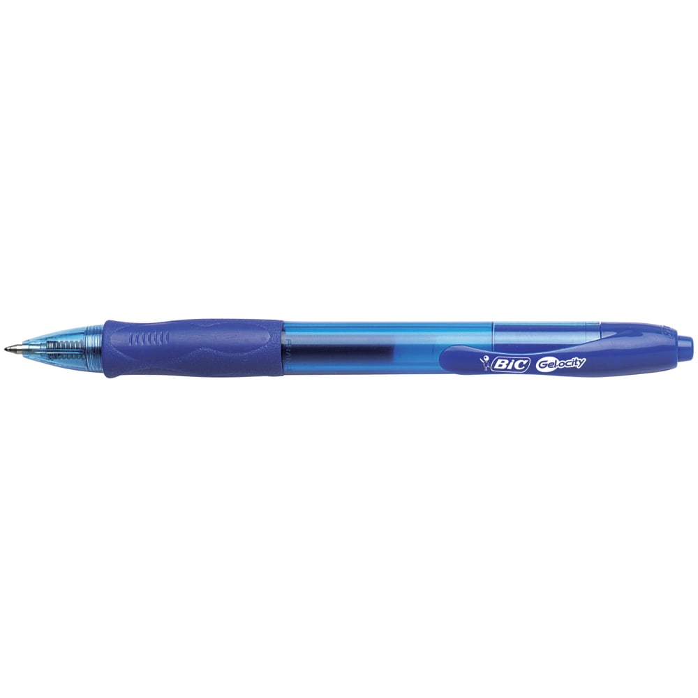 BIC Gel-ocity Original Long Lasting Retractable Gel Pens, Medium Point, 0.7 mm, Blue Barrel, Blue Ink, Pack Of 12