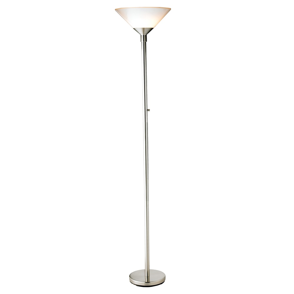 Adesso Aries 300W Torchiere Floor Lamp, 73inH, White Shade/Silver Base