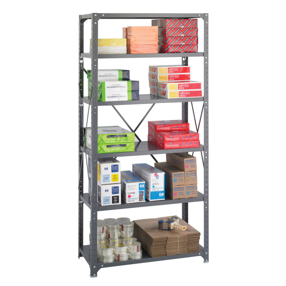 Safco Commercial Steel Shelf Pack, 75inH x 36inW x 18inD, 6 Shelves, Gray