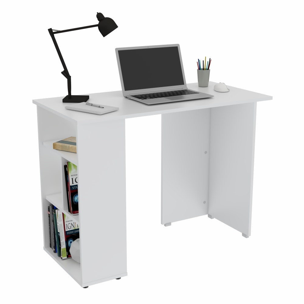 Inval 40inW Writing Desk With Open Storage Shelves, White